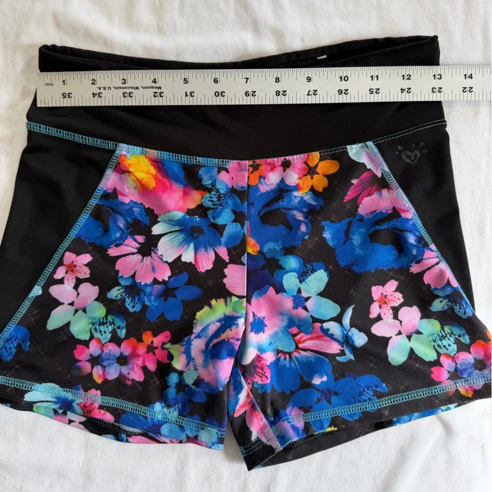 Justice Athletic Shorts black pink floral size 14